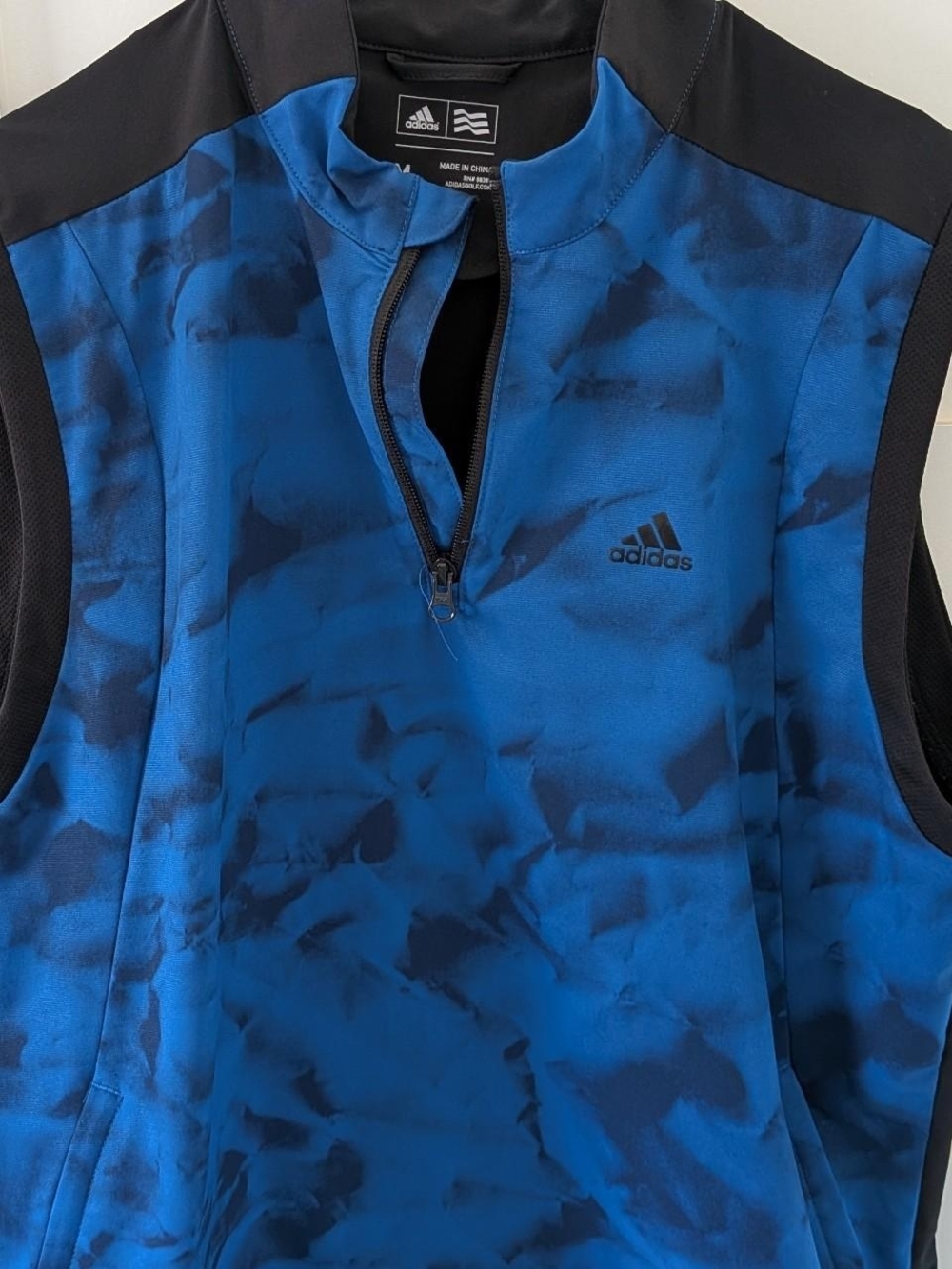 adidas Black and Blue Sleeveless Golf Vest with Quarter Zip